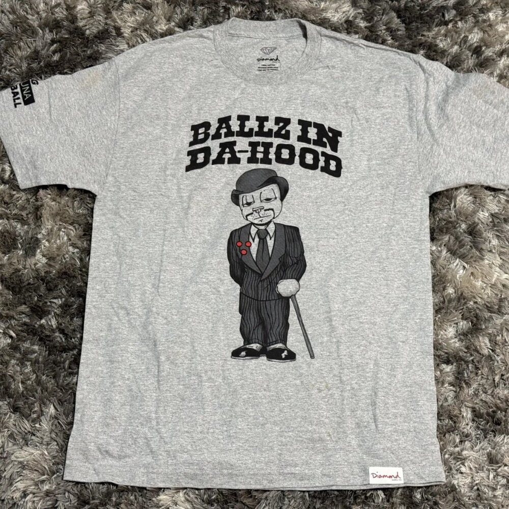 Size L Diamond Supply Co. Mens Gray Big Kahuna Kickball‎ Graphic Logo T-Shirt